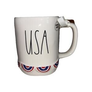 Rae Dunn 4th of July "USA" Flag Coffee Mug Red & Blue Bunting 250th America NEW